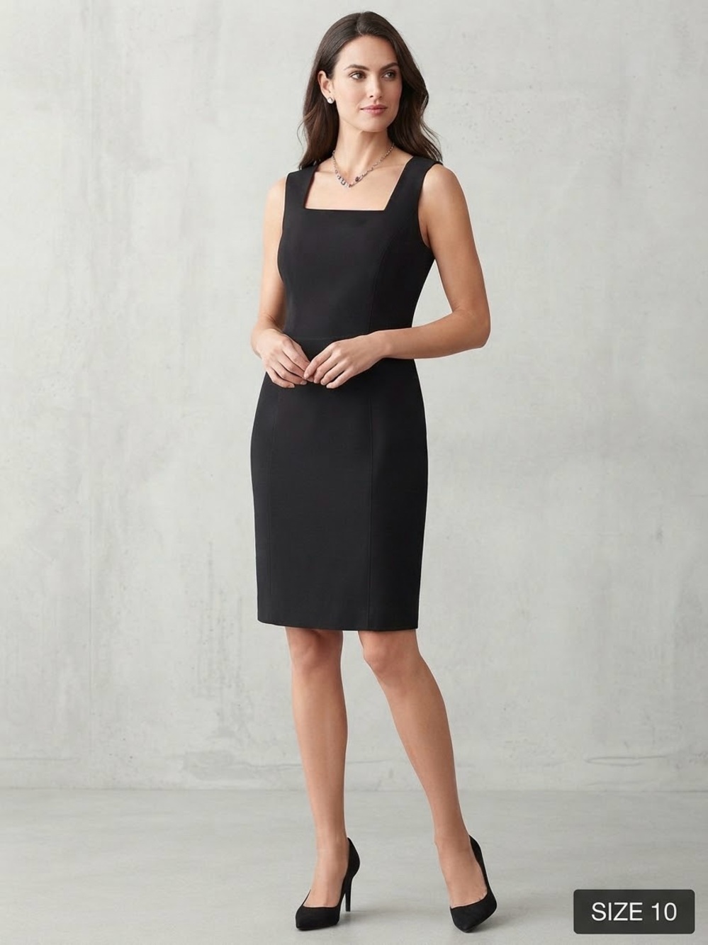 Casual Corner Black Square Neck Sleeveless Cocktail Career Pencil Dress NWT 10